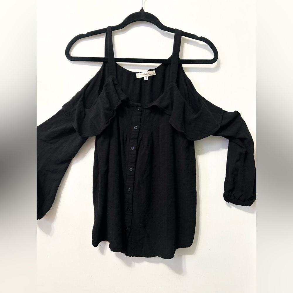 Women’s Black Long Sleeve Cold Shoulder Blouse Size Small